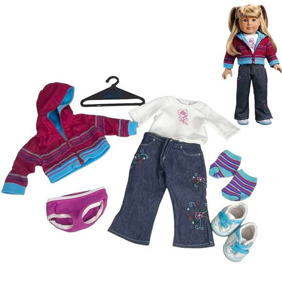 American Girl Today Doll Ready For Fun MEET OUTFIT + Hanger Top Jeans Shoes Coat - Picture 8 of 8